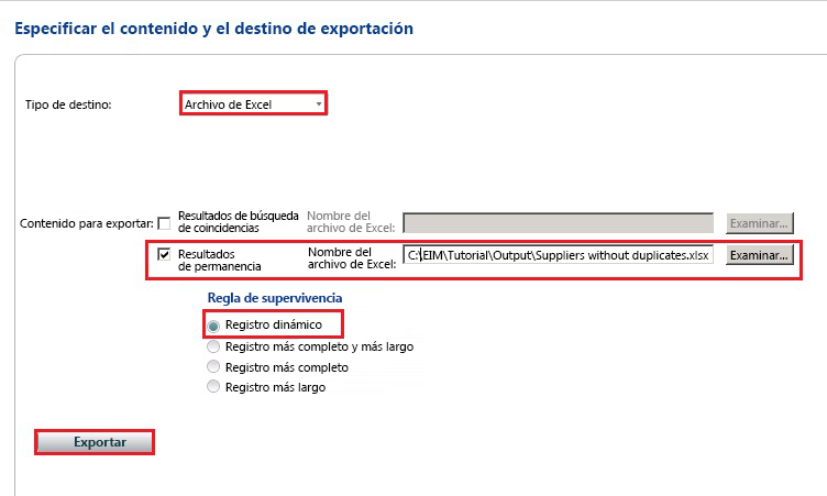 Exportar resultados de la página de coincidencias