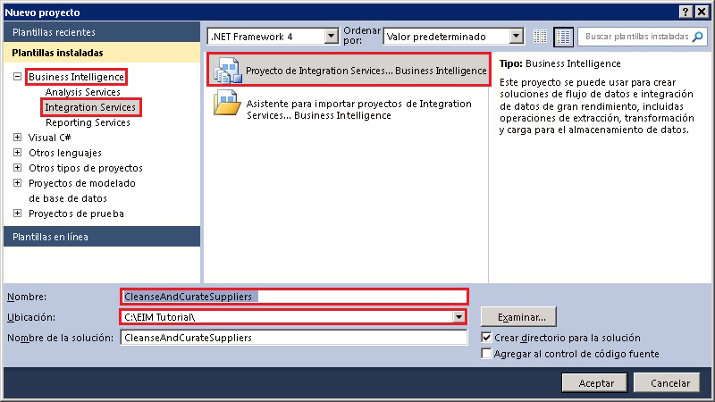 Visual Studio - Cuadro de diálogo Nuevo proyecto