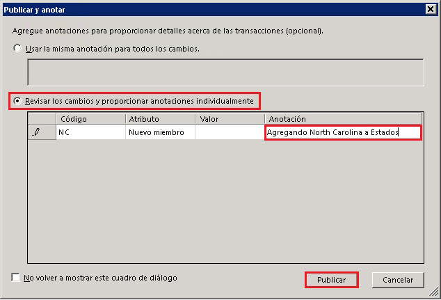 Excel - Cuadro de diálogo Publicar y anotar