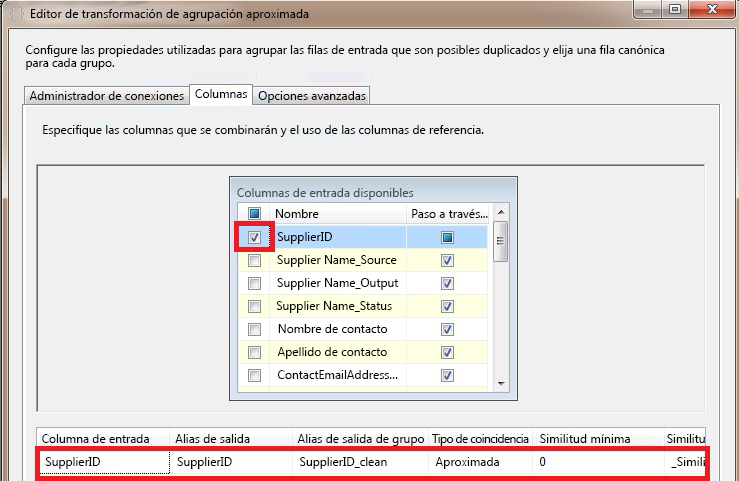 Editor de transformación de agrupación aproximada