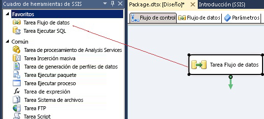 Tarea de flujo de datos de arrastrar y colocar desde el cuadro de herramientas SSIS