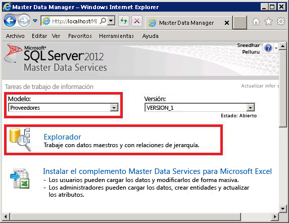 Administrador de datos maestros - Botón Explorador