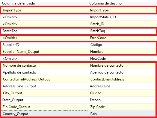 Editor de destino de OLEDB - Asignaciones