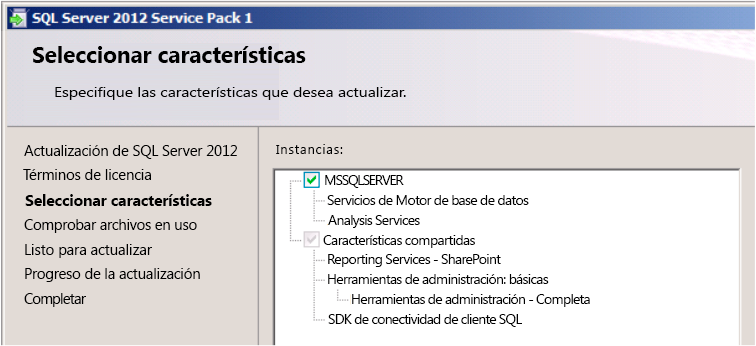 interfaz de usuario de actualización de sql server 2012 SP1