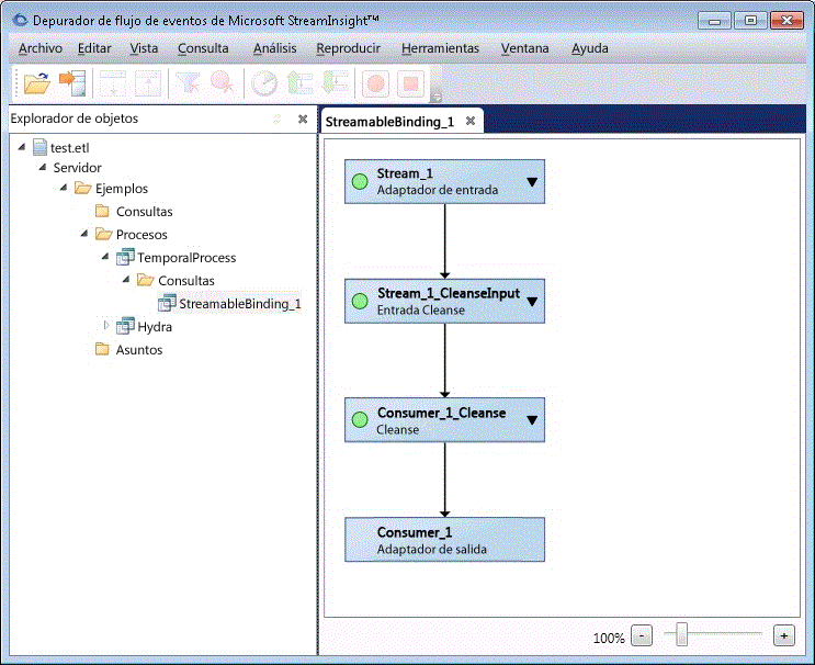 Visualización de una consulta cargada desde un archivo de seguimiento