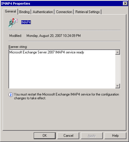 Figura 2 Consola de administración de Exchange para POP3/IMAP4
