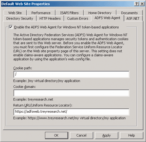 Figure 7 Configuring the ADFS Web Agent