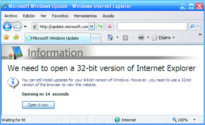 Figura 3 Los controles ActiveX de 32 bits producen errores en Internet Explorer de 64 bits