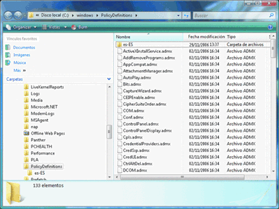 Figura 1 Archivos ADMX en Windows Vista