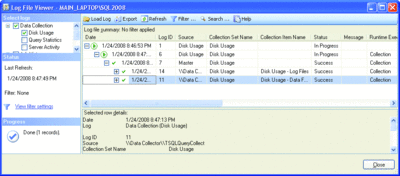 Figura 2 Archivo de registro de uso de disco del colector de datos