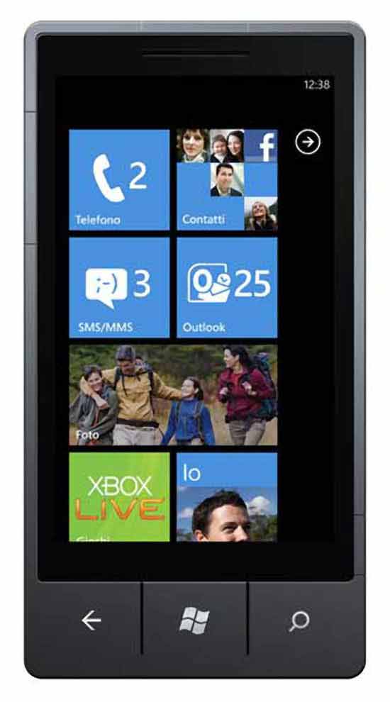 Figura 1 La pantalla Inicio de Windows Phone 7