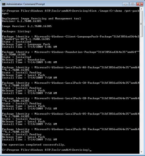 se the DISM command to view the packages included in an installation image