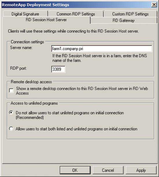 You can configure and change the RemoteApp Deployment Settings