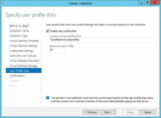 Enabling user profile disks helps facilitate VM sharing.