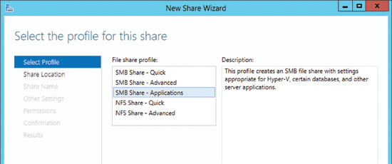 The SMB Share – Applications profile.