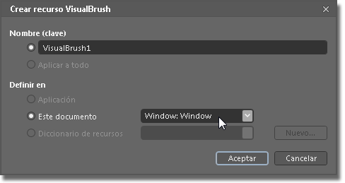 Cuadro de diálogo Crear recurso de VisualBrush