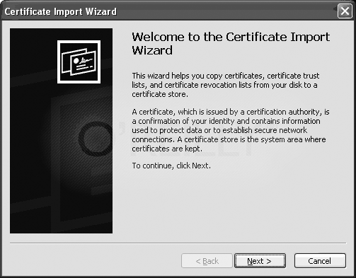 Specifying a certificate store in the Certificate Import Wizard