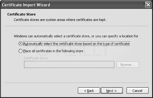 The last step of the Certificate Import Wizard