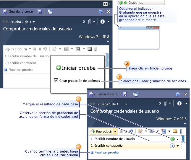 Crear una grabación de acciones en Test Runner