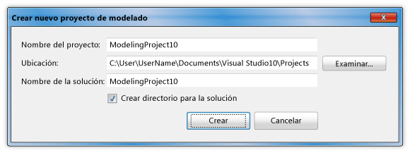 Cuadro de diálogo Crear nuevo proyecto de modelado