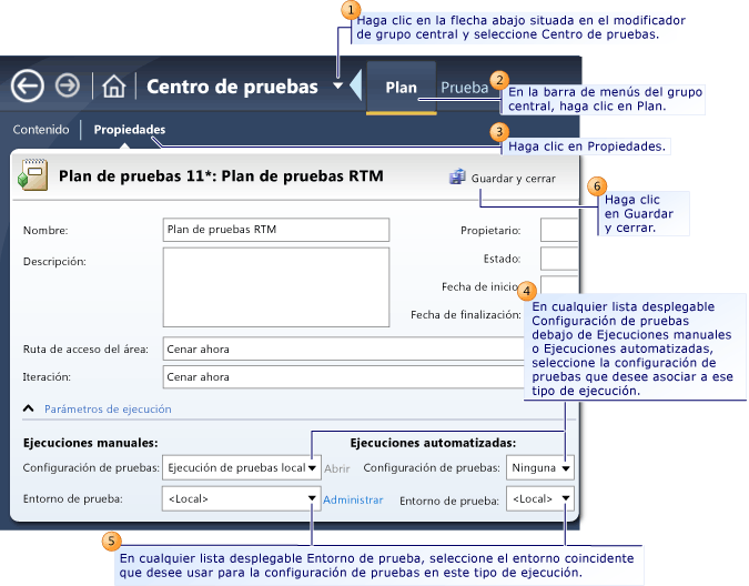 Elegir una configuración de pruebas