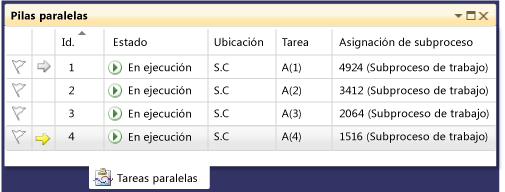 Ventana Tareas paralelas con 4 tareas en ejecución