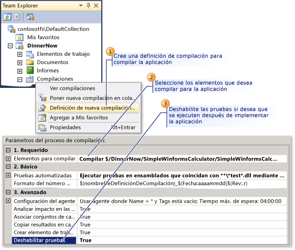 Crear una definición de compilación para la aplicación