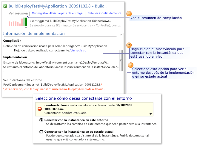 Conectar con el entorno desde los resultados de la compilación