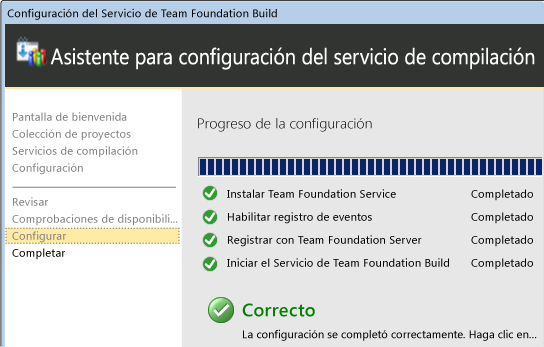 Progreso de la configuración