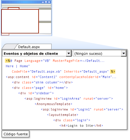 Diseñador de páginas Web, vista Código fuente