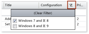 Ordenar y filtrar puntos de prueba por configuración