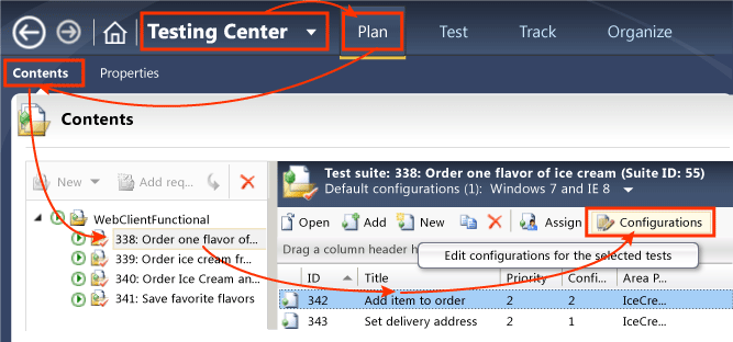 Abrir configuraciones de prueba para casos de prueba