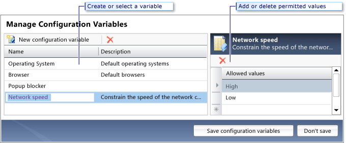Crear y editar variables de configuración