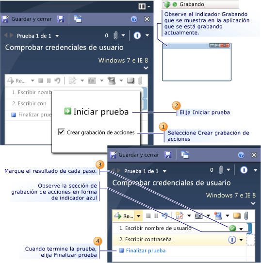 Crear una grabación de acciones en Test Runner