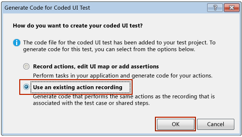 Crear prueba de IU codificada a partir de una grabación de acciones