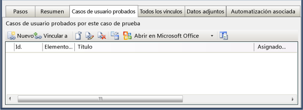 Pestaña Casos de prueba