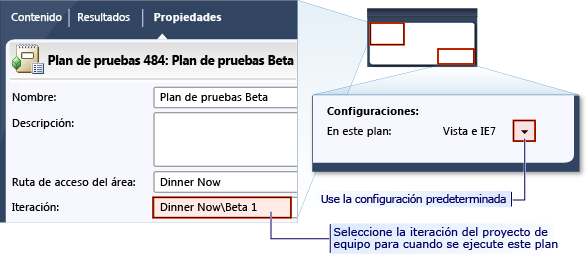 Propiedades del plan de pruebas