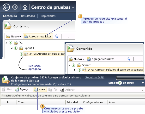 Agregar requisitos y casos de prueba a un plan de pruebas