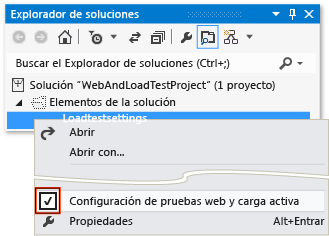 Establecer carga y rendimiento web de configuración de pruebas activa