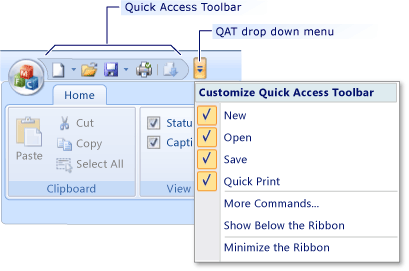 Barra de herramientas de acceso rápido de la cinta de opciones de MFC
