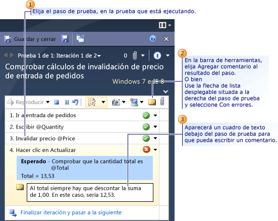 Adjuntar comentarios mientras se ejecuta una prueba