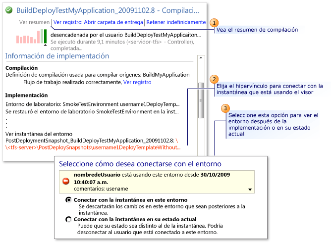 Conectar con el entorno desde los resultados de la compilación