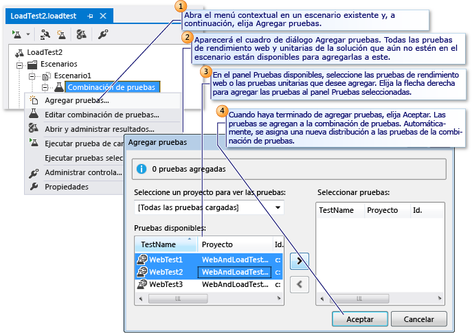 Agregar una prueba a una prueba de carga existente