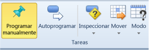 Opciones de menú de la cinta de programación del modo de tarea