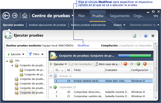 Seleccionar dónde ejecutar la prueba manual