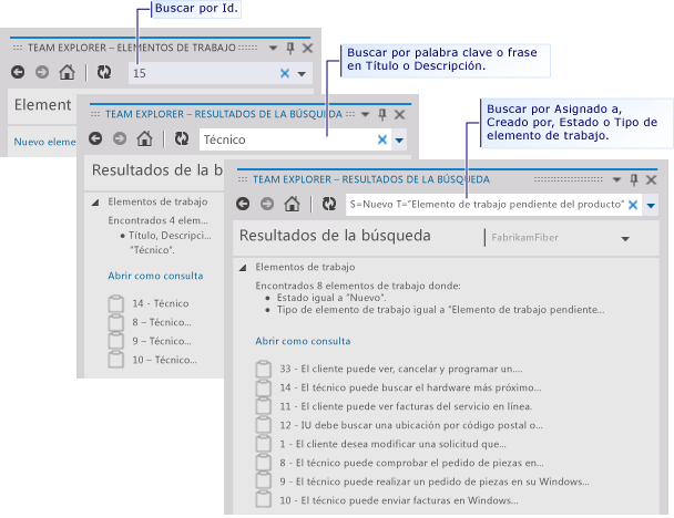 Buscar un elemento de trabajo con el cuadro de texto de búsqueda