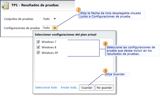 Vista de resultados de pruebas