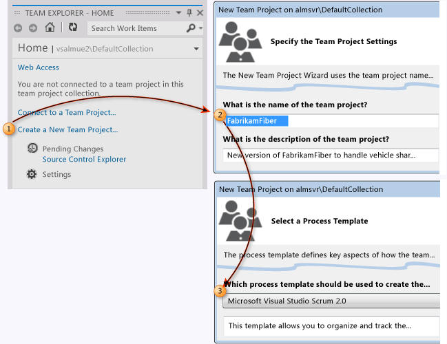 Seleccionar Team Explorer, Crear nuevo proyecto de equipo