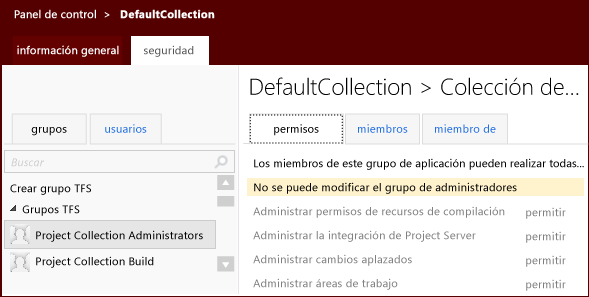 Seguridad de grupo en el nivel de colecciones