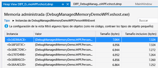 Tabla de instancias